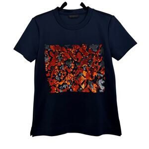 Donna Karan Navy Blue Sequin SAMPLE T shirt Size Medium *Read* Short Sleeve Rare